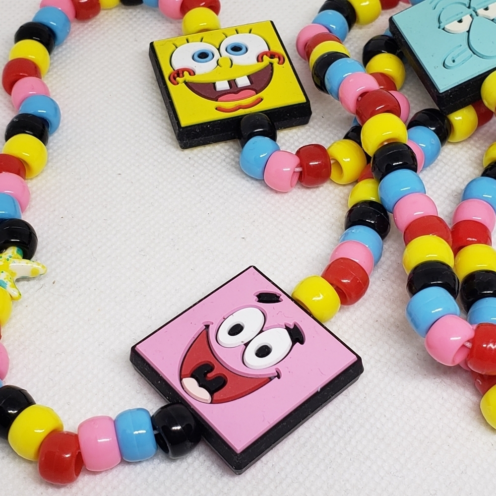 Handmade Spongebob Squarepants Patrick Squidward Silicone Bead Kandi Necklace - Picture 2 of 5